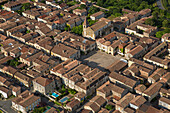 France, Dordogne (24) Monpazier town labeled the most beautiful villages of France, (aerial view)