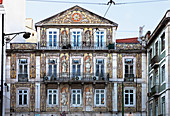 Portugal, Lisbon, Chiado district, house with azulejos, 19 th, largo Rafael Bordalo Pinheiro