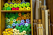 convent Marienberg, parament workshop, reels, thread, coloured, Helmstedt, Lower Saxony, Germany