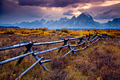 GRAND TETON NATIONAL PARK, WYOMING - OCTOBER 2008: The Teton Mountain Range is located mostly within the Grand Teton National Park in Wyoming, USA. Though only 40 miles long, the Teton Range cuts an impressive profile though the ranch lands of Wyoming rel