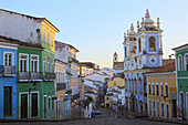 Pelourinho in city centre with Our Lady of the Roasary of Black People (Nossa Senhora do Rosario dos Pretos), UNESCO World Heritage Site, Salvador de Bahia, Bahia, Brazil, South America