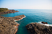 Jungman Daepo columnar jointed lava formation, Seogwipo, Jeju Island, UNESCO World Heritage Site, South Korea, Asia