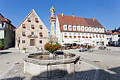 Rokoko fountain on market square, Tauberlander Dorfmuseum Museum, Weikersheim, Hohenlohe Region, Taubertal Valley, Romantische Strasse (Romantic Road),  Baden Wurttemberg, Germany, Europe