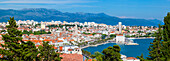 Elevated view over Split's picturesque Stari Grad and harbour, Split, Dalmatia, Croatia, Europe