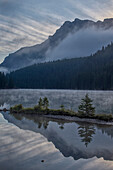 Two Jack Lake with fog, Banff National Park, UNESCO World Heritage Site, Alberta, Canada, North America