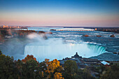 View of Table Rock visitor center and Horseshoe Falls, Niagara Falls, Niagara, border of New York State, and Ontario, Canada, North America