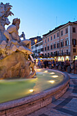 Bernini's Fontana dei Quattro Fiumi (Fountain of Four Rivers) in Piazza Navona at night, Rome, Lazio, Italy, Europe