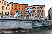 Fontana del Nettuno (Fountain of Neptune) in Piazza Navona, Rome, Lazio, Italy, Europe