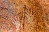 Rock art endemic to the Kimberley, called Gwion Gwion or Bradshaw Art, Vansittart Bay, Kimberley, Western Australia, Australia, Pacific