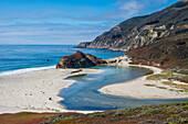 Big Sur river flowing out into the Pacific Ocean at Andrew Molera State Park south of Monterey, CA, Big Sur, California, USA