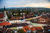 View over the town of Melk from the Melk Abbey, Benedictine Abbey, Melk, Wachau Cultural Landscape UNESCO World Heritage Site, Danube, Wachau, Austria, Europe