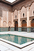 Medersa Ben Youssef central courtyard, the old Islamic school, Old Medina, Marrakech, Morocco, North Africa, Africa