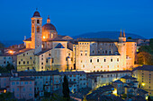 Ducal Palace at night, Urbino, Le Marche, Italy, Europe