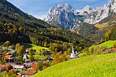 View of Ramsau in autumn, near Berchtesgaden, Bavaria, Germany, Europe