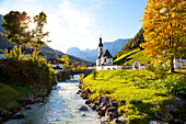 Ramsau Church in autumn, Ramsau, near Berchtesgaden, Bavaria, Germany, Europe