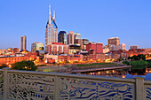 Nashville skyline and Shelby Pedestrian Bridge, Nashville, Tennessee, United States of America, North America