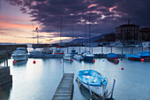 Harbour at sunset, Neuchatel, Switzerland, Europe