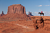 Monument Valley Navajo Tribal Park, view from John Ford's Point, Navajo Man on Horse, Utah, United States of America, North America