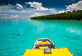 Yellow sundeck of a boat in the Ant Atoll, Pohnpei, Micronesia, Pacific
