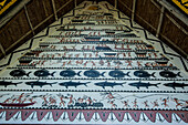 Detail of paintings on the Oldest Bai of Palau, a house for the village chiefs, Island of Babeldoab, Palau, Central Pacific, Pacific