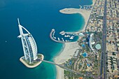 View of Burj Al Arab from seaplane, Dubai, United Arab Emirates, Middle East