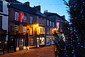 Christmas tree and Market Place at dusk, Knaresborough, North Yorkshire, Yorkshire, England, United Kingdom, Europe