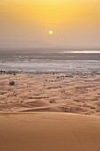 Erg Chebbi Sahara Desert sunset from the top of a 150m sand dune, near Merzouga, Morocco, North Africa, Africa