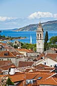 Spire of St. Michael Monastery and Church Belfry, Trogir, UNESCO World Heritage Site, Dalmatian Coast, Adriatic, Croatia, Europe