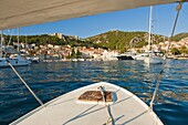 Boat trip returning to Hvar Town, Hvar Island, Dalmatian Coast, Adriatic, Croatia, Europe