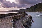 Stone harbour wall at Clovelly, North Devon, England, United Kingdom, Europe