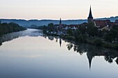 The town of Karlstadt in the Main valley in the morning, Franconia, Bavaria, Germany, Europe