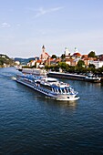 Cruise ship passing on the River Danube, Passau, Bavaria, Germany, Europe