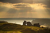 Pennard Castle, overlooking Three Cliffs Bay, Gower, Wales, United Kingdom, Europe