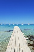 Pier in Formentera's turquoise waters, Formentera, Balearic Islands, Spain, Mediterranean, Europe
