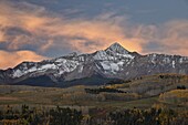 Wilson Peak at dawn with a dusting of snow in the fall, Uncompahgre National Forest, Colorado, United States of America, North America