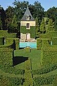 Pavillon de Repos and swimming pool, Les Jardins d'Eyrignac, Dordogne, Perigord, Aquitaine, France, Europe