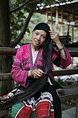 Woman of Yao minority (Longhair tribe), Longsheng terraced ricefields, Guilin, Guangxi Province, China, Asia