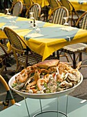 Seafood platter at a cafe in Honfleur, Normandy, France, Europe