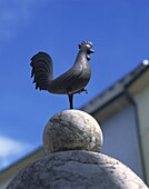 Cockerel over fountain at Calvari, Pollenca, Mallorca, Balearic Islands, Spain, Europe