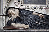 Effigy on tomb of Elizabeth Williams who died in childbirth in 1622, Gloucester Cathedral, Gloucestershire, England, United Kingdom, Europe