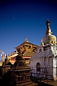 The constellation of Orion in the sky at dawn above the Hariti Mandir temple, dedicated to the goddess of smallpox, worshipped by Hindus and Buddhists, Swayambhunath, Kathmandu, Nepal, Asia