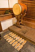 Straw sandals and drum at temple, Kyoto, Japan, Asia