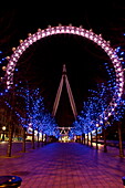 London Eye illuminated at night, London, England, United Kingdom, Europe