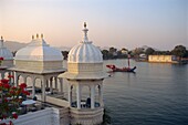 Royal barge at the Lake Palace Hotel, Udaipur, Rajasthan state, India, Asia