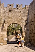 The D'Amboise Gate and city walls around Rhodes Town, Rhodes, Dodecanese, Greek Islands, Greece, Europe