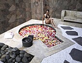 Hot spring pool with flowers at Brilliant Spa and Resort in Kunming, China, Asia