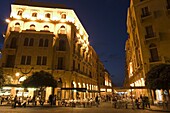 Street side cafe area, Place d'Etoile (Nejmeh Square) at night, downtown, Beirut, Lebanon, Middle East