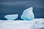 Ice sculpture atop sea ice, Brown Bluff, Weddell Sea, Antarctic Peninsula, Antarctica