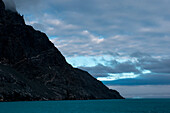 Sea and mountains at dusk, Drygalsky Fjord, South Georgia Island, Antarctica
