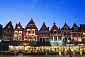 Markt (market square) illuminated at night, Old Town, UNESCO World Heritage Site, Bruges, Flanders, Belgium, Europe